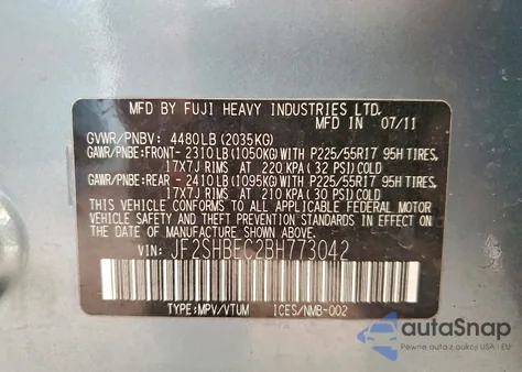 2011 Subaru Forester Limited z USA, uszkodzony, nr VIN JF2SHBEC2BH773042